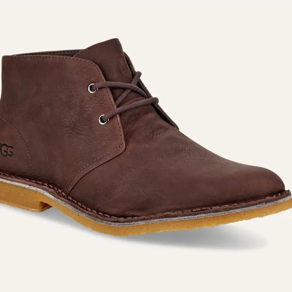 UGG Men's Brown Groveland 1105529 Leather Almond Toe Ankle Chukka Boot Size 10